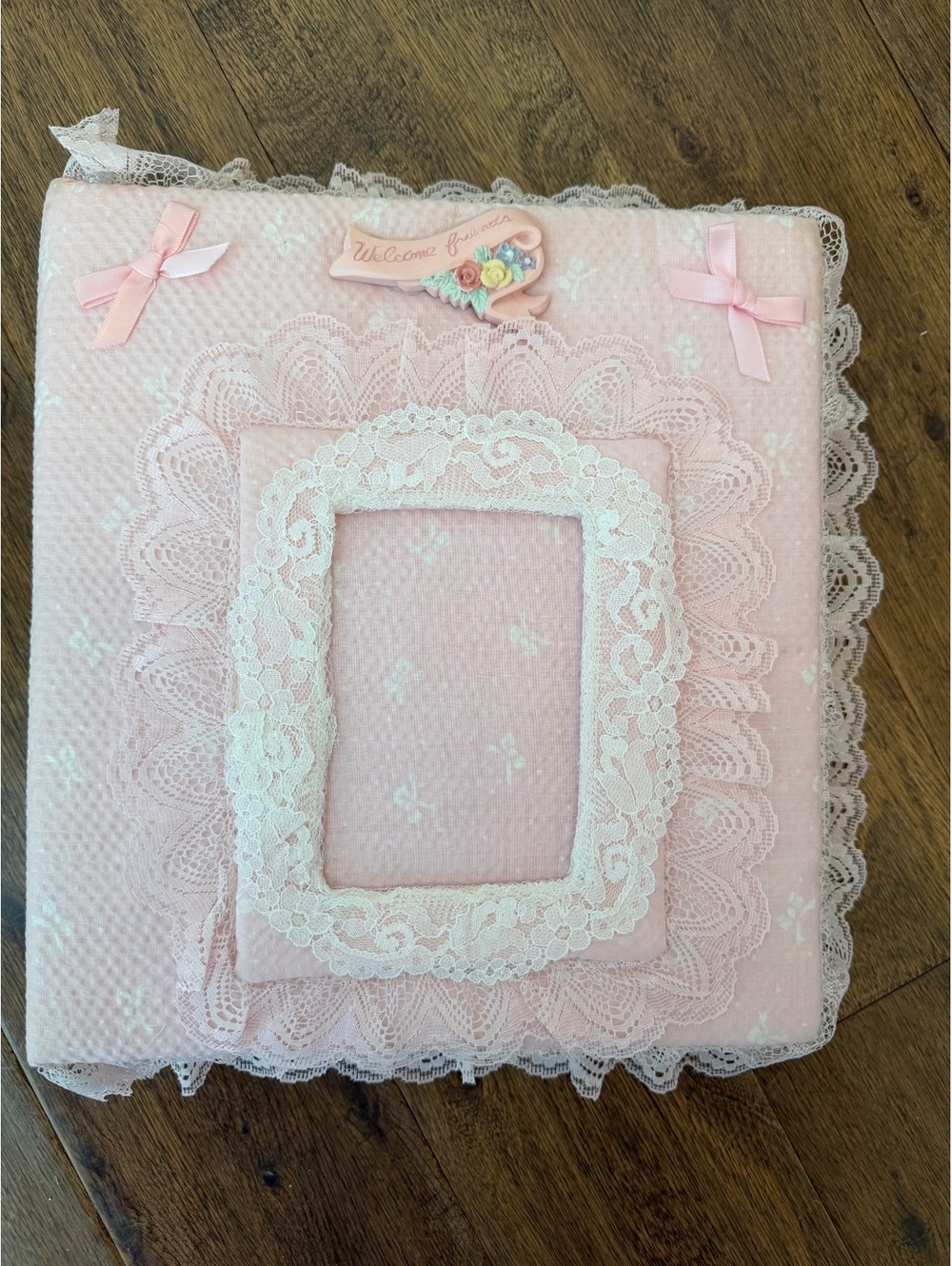 Vintage Pink Fabric Photo Album Baby Book with Original Insert Pages 1980s-1990s